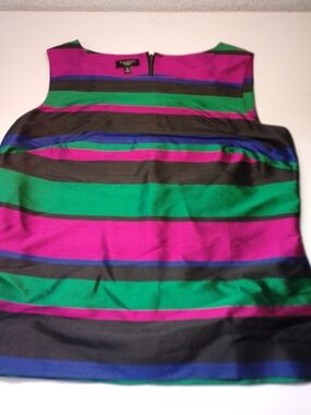 Talbots Silk Bold Striped Sleeveless Top in Magenta, Green & Black